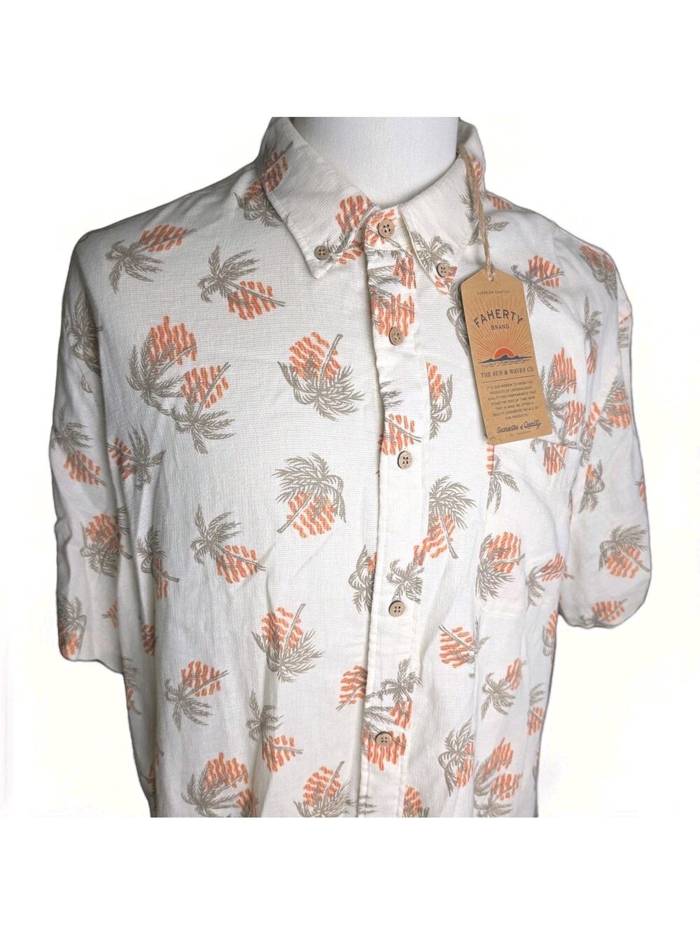 Faherty Breeze Camp Shirt Mens XXL S/S Button Down Whit Tropical Linen